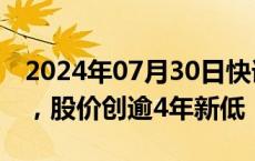 2024年07月30日快讯 迈瑞医疗放量跌超3%，股价创逾4年新低