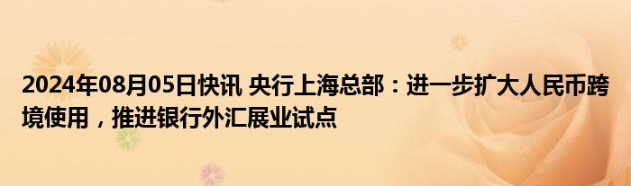 2024年08月05日快讯 央行上海总部：进一步扩大人民币跨境使用，推进银行外汇展业试点