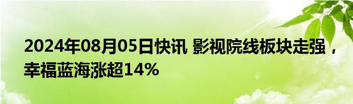 2024年08月05日快讯 影视院线板块走强，幸福蓝海涨超14%