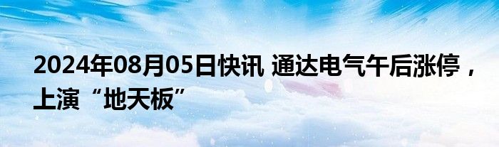 2024年08月05日快讯 通达电气午后涨停，上演“地天板”