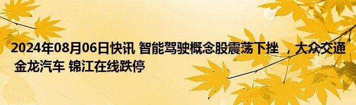 2024年08月06日快讯 智能驾驶概念股震荡下挫 ，大众交通 金龙汽车 锦江在线跌停