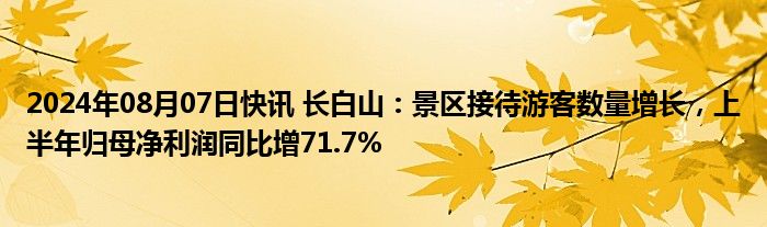 2024年08月07日快讯 长白山：景区接待游客数量增长，上半年归母净利润同比增71.7%