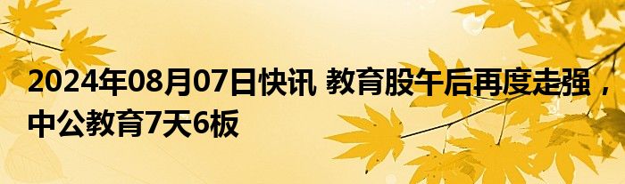 2024年08月07日快讯 教育股午后再度走强，中公教育7天6板