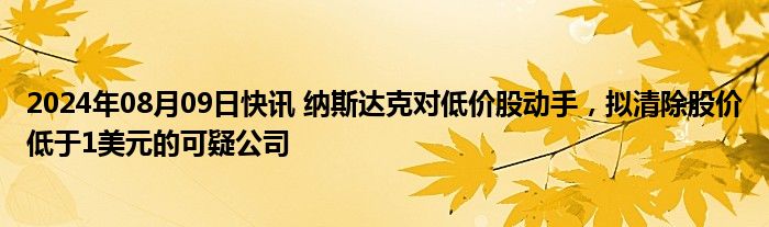 2024年08月09日快讯 纳斯达克对低价股动手，拟清除股价低于1美元的可疑公司