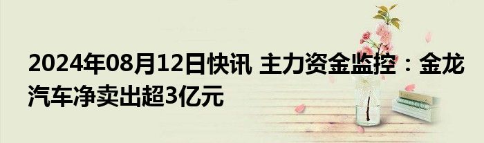 2024年08月12日快讯 主力资金监控：金龙汽车净卖出超3亿元