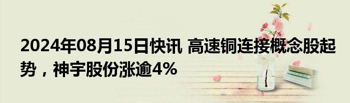 2024年08月15日快讯 高速铜连接概念股起势，神宇股份涨逾4%