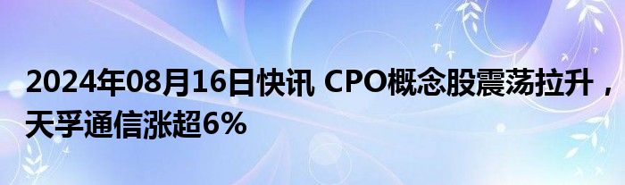 2024年08月16日快讯 CPO概念股震荡拉升，天孚通信涨超6%