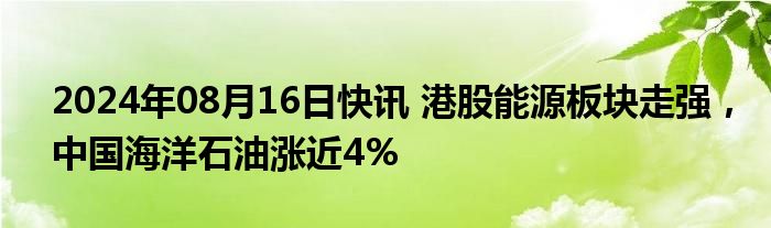 2024年08月16日快讯 港股能源板块走强，中国海洋石油涨近4%