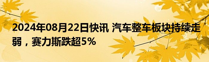 2024年08月22日快讯 汽车整车板块持续走弱，赛力斯跌超5%