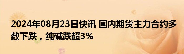 2024年08月23日快讯 国内期货主力合约多数下跌，纯碱跌超3%