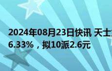 2024年08月23日快讯 天士力：上半年归母净利润同比下降6.33%，拟10派2.6元