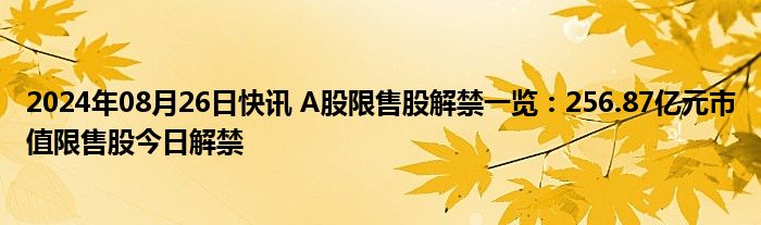 2024年08月26日快讯 A股限售股解禁一览：256.87亿元市值限售股今日解禁