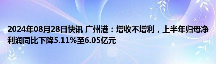 2024年08月28日快讯 广州港：增收不增利，上半年归母净利润同比下降5.11%至6.05亿元