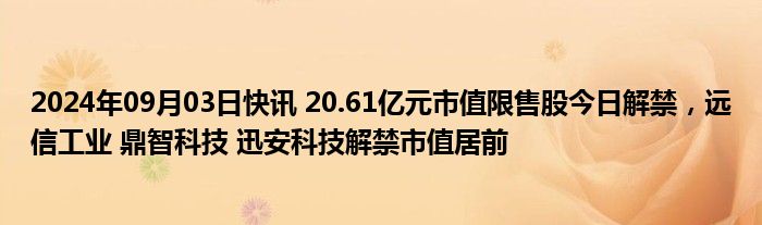 2024年09月03日快讯 20.61亿元市值限售股今日解禁，远信工业 鼎智科技 迅安科技解禁市值居前