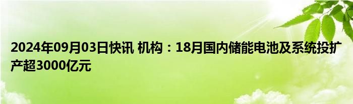 2024年09月03日快讯 机构：18月国内储能电池及系统投扩产超3000亿元