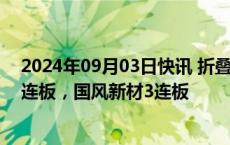 2024年09月03日快讯 折叠屏概念股反复走强，科森科技7连板，国风新材3连板