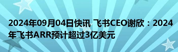 2024年09月04日快讯 飞书CEO谢欣：2024年飞书ARR预计超过3亿美元