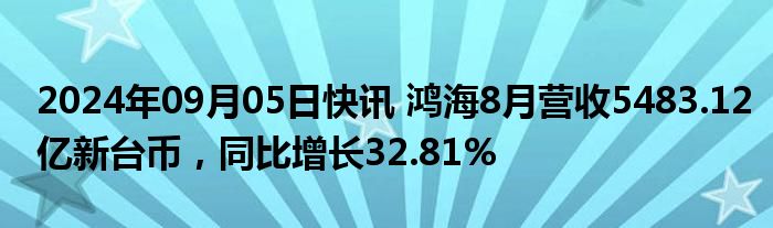 2024年09月05日快讯 鸿海8月营收5483.12亿新台币，同比增长32.81%