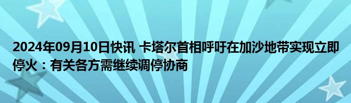 2024年09月10日快讯 卡塔尔首相呼吁在加沙地带实现立即停火：有关各方需继续调停协商