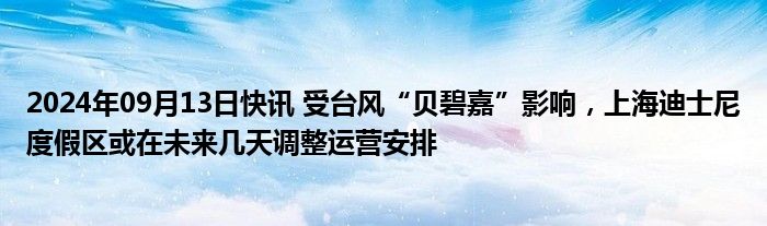 2024年09月13日快讯 受台风“贝碧嘉”影响，上海迪士尼度假区或在未来几天调整运营安排