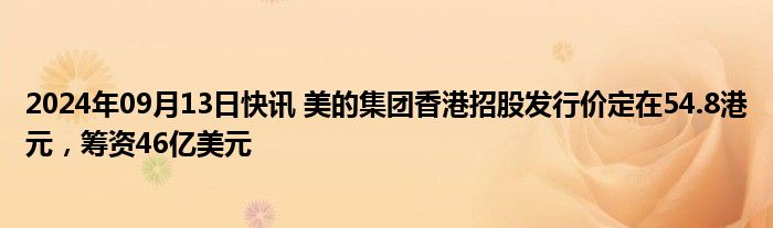 2024年09月13日快讯 美的集团香港招股发行价定在54.8港元，筹资46亿美元