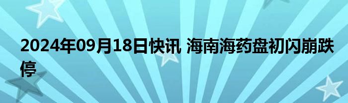 2024年09月18日快讯 海南海药盘初闪崩跌停