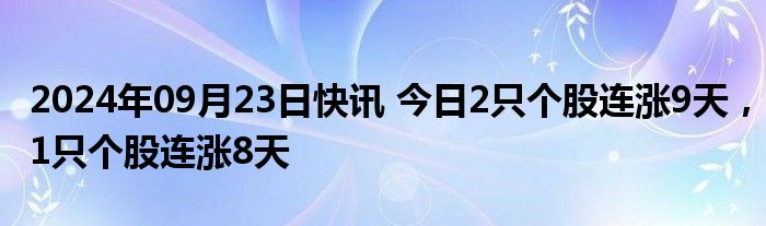 2024年09月23日快讯 今日2只个股连涨9天，1只个股连涨8天