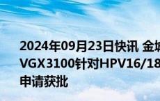 2024年09月23日快讯 金城医药：全球首款HPV治疗性疫苗VGX3100针对HPV16/18相关肛门癌前病变的II期临床试验申请获批