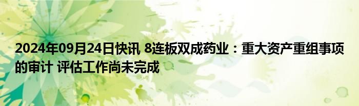 2024年09月24日快讯 8连板双成药业：重大资产重组事项的审计 评估工作尚未完成