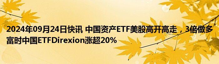 2024年09月24日快讯 中国资产ETF美股高开高走，3倍做多富时中国ETFDirexion涨超20%