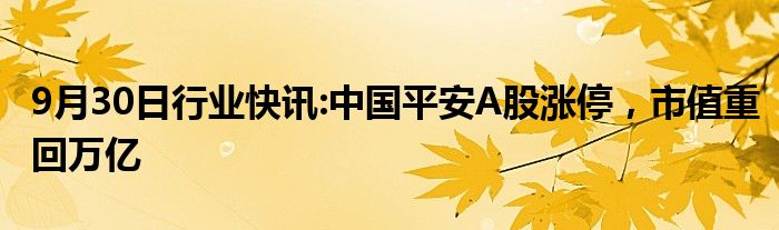 9月30日行业快讯:中国平安A股涨停，市值重回万亿