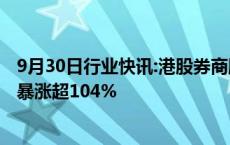 9月30日行业快讯:港股券商股午后强势拉升，申万宏源香港暴涨超104%