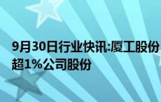 9月30日行业快讯:厦工股份：第二大股东厦门口行拟减持不超1%公司股份