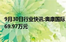 9月30日行业快讯:奥康国际：公司土地被收储，预计补偿2469.97万元