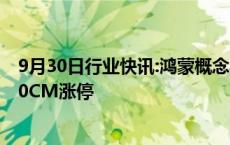 9月30日行业快讯:鸿蒙概念再度走强，润和软件 安硕信息20CM涨停