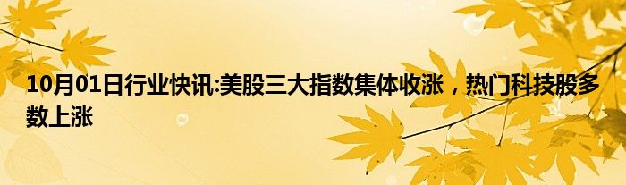 10月01日行业快讯:美股三大指数集体收涨，热门科技股多数上涨