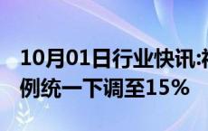 10月01日行业快讯:福建：二套房最低首付比例统一下调至15%