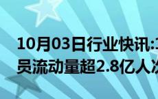 10月03日行业快讯:10月2日全社会跨区域人员流动量超2.8亿人次