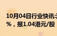 10月04日行业快讯:港股宏光半导体大涨150%，报1.04港元/股