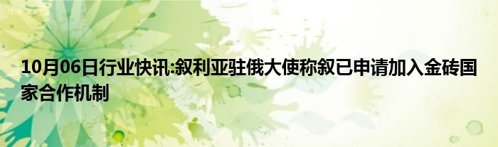 10月06日行业快讯:叙利亚驻俄大使称叙已申请加入金砖国家合作机制