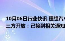 10月06日行业快讯:理想汽车工作人员回应高速充电桩向第三方开放：已接到相关通知