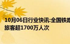 10月06日行业快讯:全国铁路国庆黄金周运输连续6天日发送旅客超1700万人次