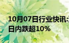 10月07日行业快讯:港股东方甄选跌幅扩大，日内跌超10%