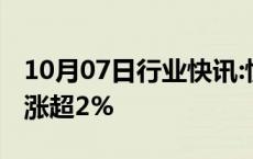 10月07日行业快讯:恒生指数转跌，此前一度涨超2%