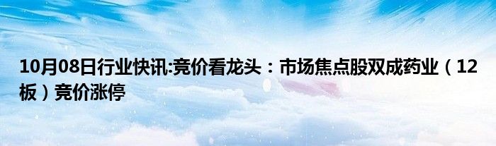 10月08日行业快讯:竞价看龙头：市场焦点股双成药业（12板）竞价涨停