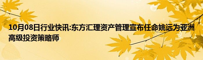 10月08日行业快讯:东方汇理资产管理宣布任命姚远为亚洲高级投资策略师