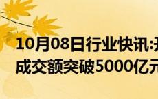 10月08日行业快讯:开盘十七分钟，沪深两市成交额突破5000亿元