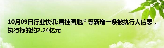 10月09日行业快讯:碧桂园地产等新增一条被执行人信息，执行标的约2.24亿元