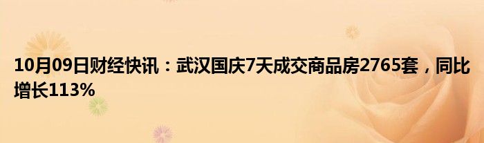 10月09日财经快讯：武汉国庆7天成交商品房2765套，同比增长113%