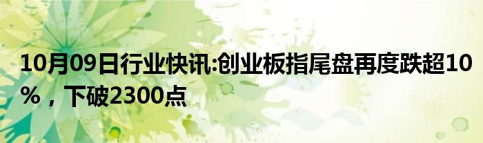 10月09日行业快讯:创业板指尾盘再度跌超10%，下破2300点